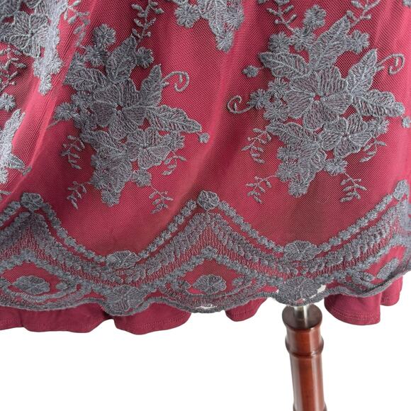 LOGO Lavish Lace Overlay Scoop Neck Top Tunic 2X Maroon A345571 Lori Goldstein - Picture 8 of 15